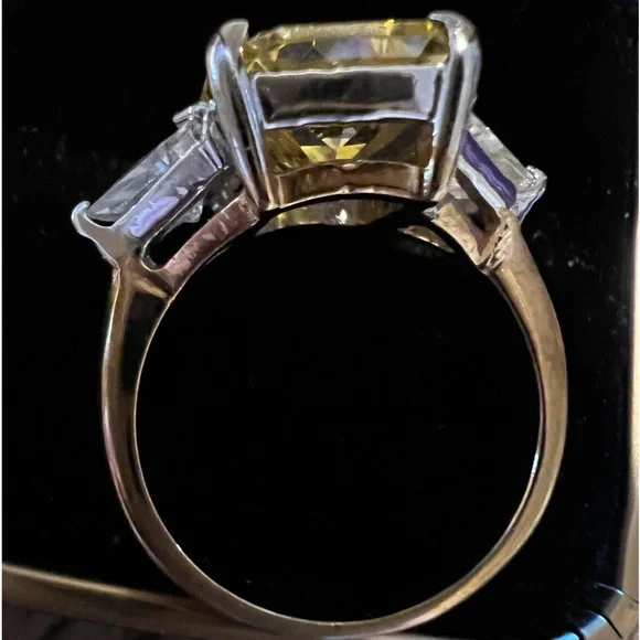 Yellow Sapphire Ring w simulated Triangle diamonds 14k Gold Plated on Sterling - Picture 3 of 7